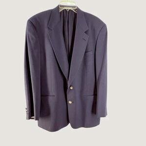 Vtg Krizia Blazer Mens Navy Blue Pure Virgin Wool Gold Crest Buttons 44L